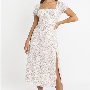 White Floral midi Dress Showpo- Never Worn